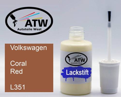 Volkswagen, Coral Red, L351: 20ml Lackstift, von ATW Autoteile West.